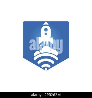 Wifi Rocket vector logo design. Wifi signal symbol and rocket design vector. Stock Vector