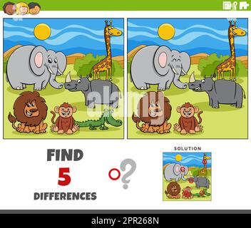differences game with cartoon Safari animal characters Stock Vector ...