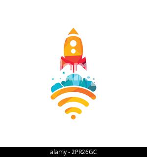 Wifi Rocket vector logo design. Wifi signal symbol and rocket design vector. Stock Vector