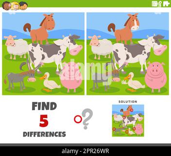 differences educational game with cartoon animals Stock Vector Image ...
