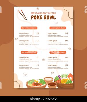 Poke Bowl Food Menu Template Hand Drawn Cartoon Flat Illustration Stock Vector