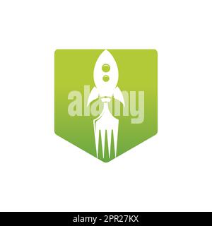 Rocket food logo design illustration. Fast food delivery logo template. Stock Vector
