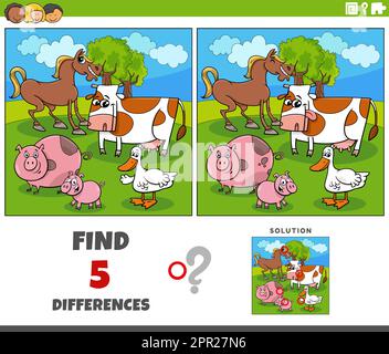 differences game with cartoon farm animals Stock Vector Image & Art - Alamy