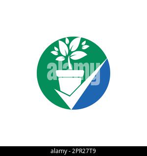 Check garden vector logo design. Check and flower pot icon. Stock Vector