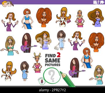 find two same cartoon woman characters educational game Stock Vector ...