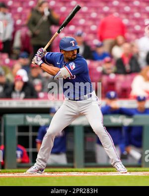 Texas Rangers' Marcus Semien takes batting practice before a