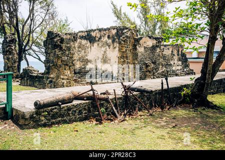 Military ruins at Pigeon Island National Park, St. Lucia, West Indies Stock Photo