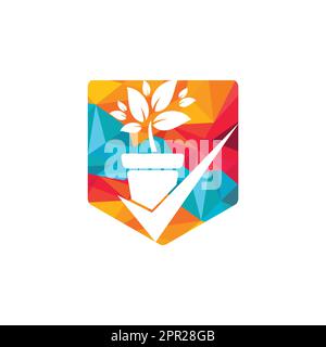 Check garden vector logo design. Check and flower pot icon. Stock Vector