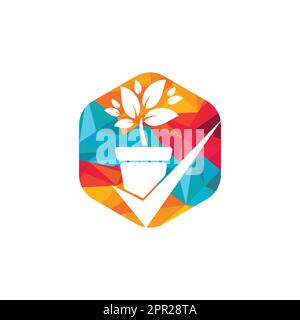 Check garden vector logo design. Check and flower pot icon. Stock Vector