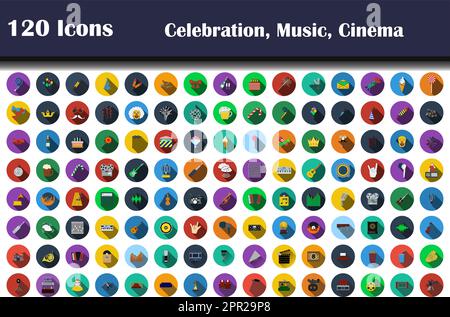 120 Icons Of Celebration, Music, Cinema Stock Vector