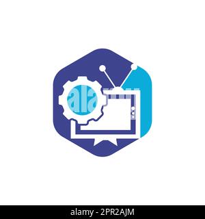 Television Gear vector logo design. TV repair logo. Television and mechanic symbol or icon. Stock Vector