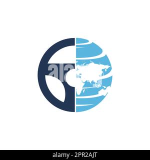 Drive world vector logo design. Steering wheel and world symbol or icon. Stock Vector