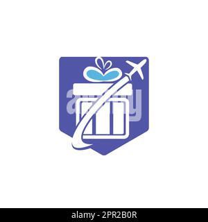 Travel gift vector logo design. Vector of gift and plane logo combination. Stock Vector