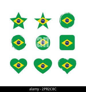 Brazil vector circle and heart flag set Stock Vector