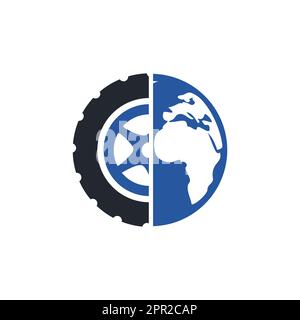 Tire world vector logo template. Vector wheel and planet logo combination. Stock Vector