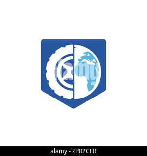 Tire world vector logo template. Vector wheel and planet logo combination. Stock Vector