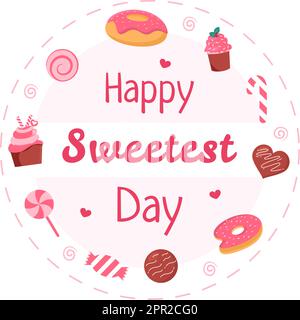 Happy Sweetest Day on 21 October Sweet Holiday Event Hand Drawn Cartoon Flat Illustration with Cupcakes and Candy in a Pink Background Stock Vector