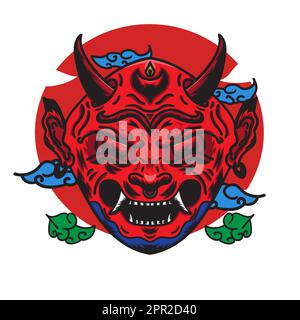 red oni mask isolated on white background Stock Vector
