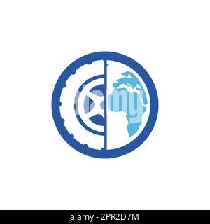 Tire world vector logo template. Vector wheel and planet logo combination. Stock Vector