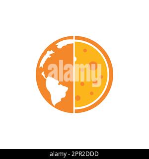 Pizza Planet vector logo design. Unique pizzeria logotype design template. Stock Vector