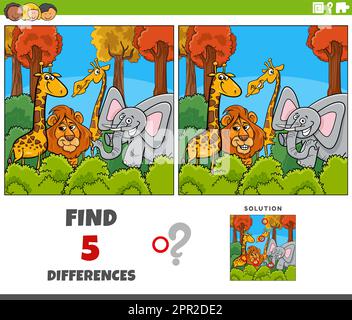 differences game with cartoon Safari animal characters Stock Vector ...