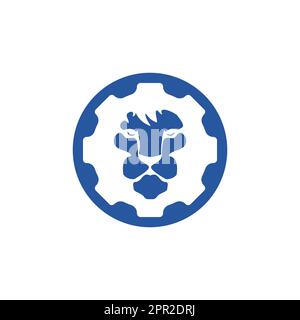 Creative lion gear vector logo design. Lion tech logo concept. Stock Vector