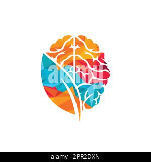 Brain leaf vector logo design. Modern organic logotype template. Think Green label. Stock Vector