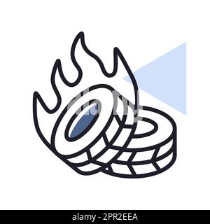 Two lying burning tires revolutionary barricade Stock Vector