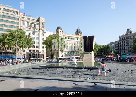 Architectural detail of Plaça de Catalunya (Catalonia Square), the city's bustling central square and a popular tourist destination Stock Photo
