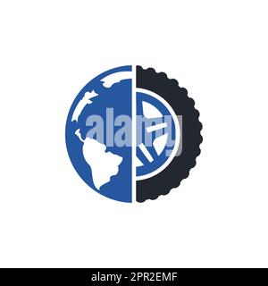 Tire world vector logo template. Vector wheel and planet logo combination. Stock Vector