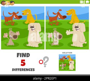differences task with cartoon dogs animal characters Stock Vector