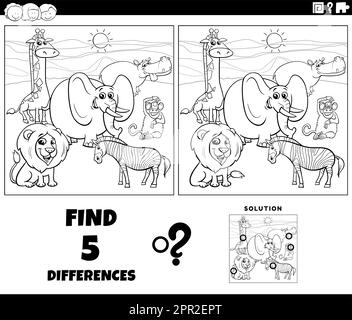 differences game with wild animals coloring page Stock Vector Image ...