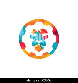 Creative lion gear vector logo design. Lion tech logo concept. Stock Vector