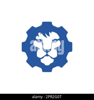 Creative lion gear vector logo design. Lion tech logo concept. Stock Vector