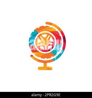 Tire world vector logo template. Vector wheel and planet logo combination. Stock Vector
