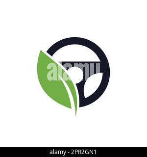 Eco steering wheel vector logo design. Steering wheel and eco symbol or icon. Stock Vector