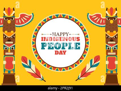 Worlds Indigenous Peoples Day on August 9 Hand Drawn Cartoon Flat Illustration to Raise Awareness and Protect the Rights Population Stock Vector