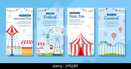 Amusement Park Carnival Social Media Post Template Hand Drawn Cartoon ...