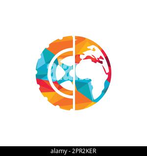 Tire world vector logo template. Vector wheel and planet logo combination. Stock Vector