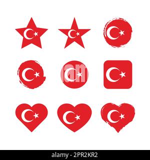 Turkey vector circle and heart flag set Stock Vector