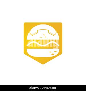 Food call logo design. Burger delivery logo concept. Hamburger and handset icon. Stock Vector