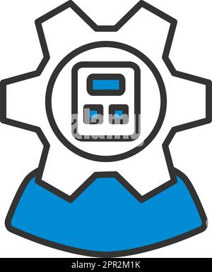 Analyst With Gear Hed And Calculator Inside Icon Stock Vector