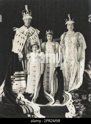 Images may be used only for editorial news coverage between April 10 and May 6 2023 and are not to be archived, sold on to third parties or used out of context. Undated handout file photo issued by Buckingham Palace of the coronation of King George VI, 1937, by Hay Wrightson. King Charles III's grandfather George VI was crowned with his consort Queen Elizabeth in the aftermath of the abdication crisis which rocked the monarchy. Issue date: Wednesday April 26, 2023. Stock Photo