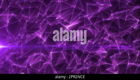 Abstract purple glowing energy lines and triangles plexus triangulation scientific futuristic high tech background. Stock Photo