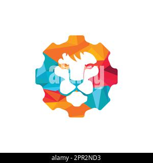 Creative lion gear vector logo design. Lion tech logo concept. Stock Vector