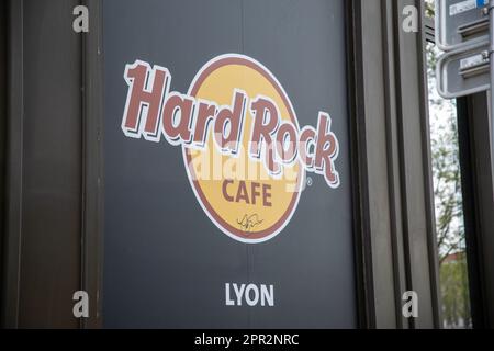 lyon , Aura France - 04 20 2023 : Hard Rock Cafe sign text and brand logo lyon city signboard coffee shop company Stock Photo