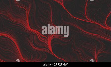 Black and red abstract concept background. Wavy lines. Backdrop with modern stripes. Wavy stripes black and red colors on dark texture. Stock Photo