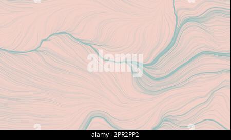 Soft pastel abstract pattern with flowing teal lines on peach background, ideal for modern decorative design. Stock Photo