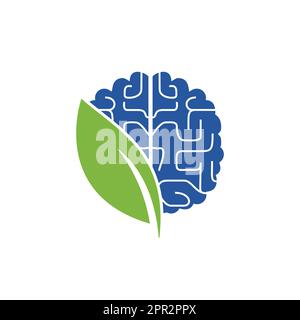 Brain leaf vector logo design. Modern organic logotype template. Think Green label. Stock Vector