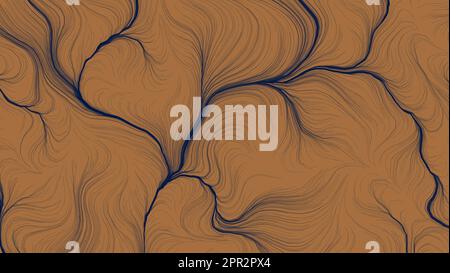 Abstract brown background with flowing dark line waves, ideal for modern decorative and graphic design. Stock Photo